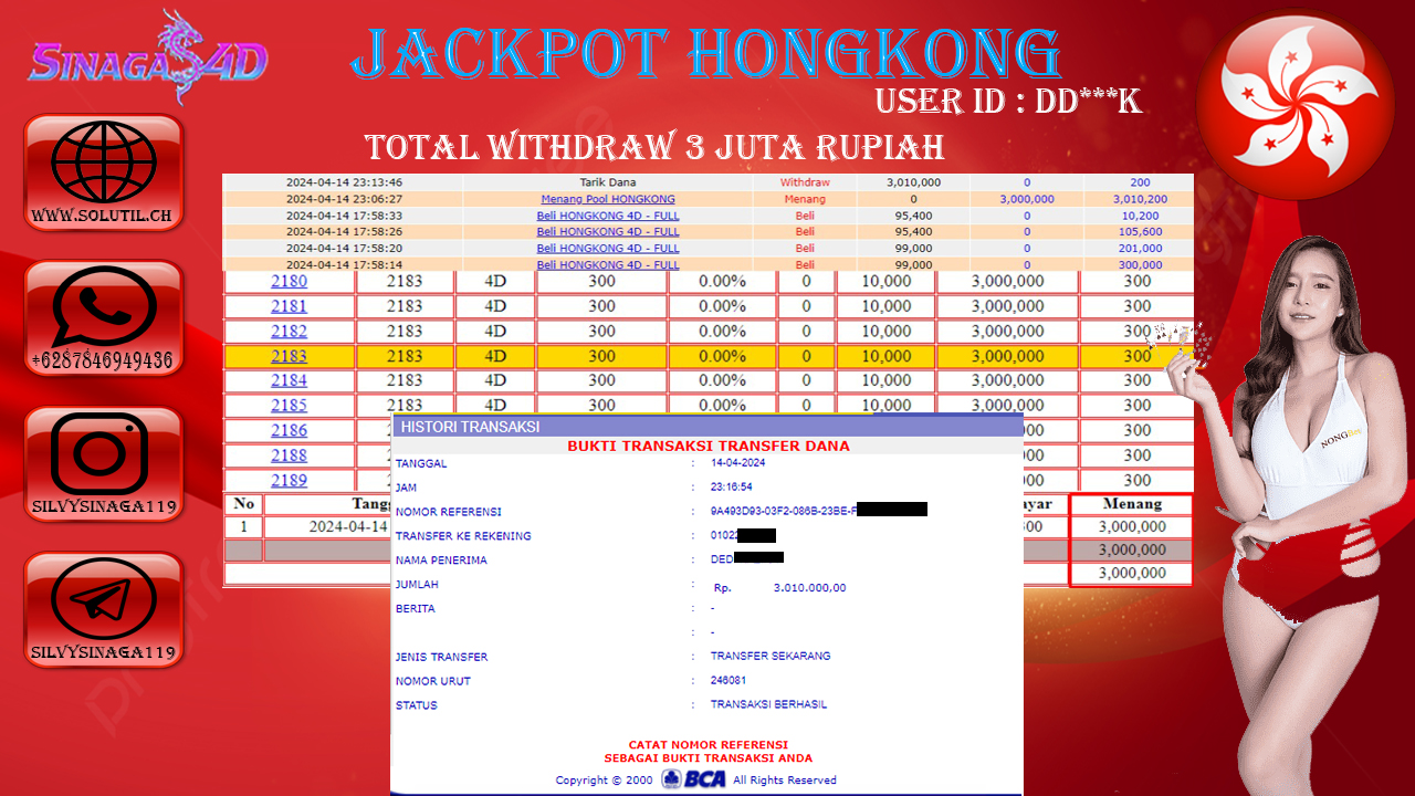 SINAGA4D JACKPOT TOGEL PASARAN HONGKONG RP.3,010.000.,- JUTA RUPIAH LUNAS